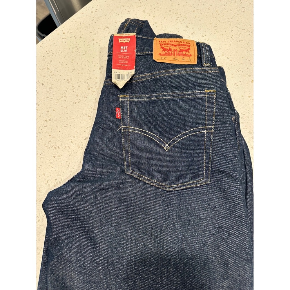 Levis 511 Slim Jeans Boys Size 16 Regular 28x30 Dark Indigo Adjustable Waist